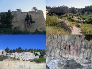 Pictograph Historical Caves, clockwise fr top left: cliff tree, pictograph caves, sacrifice cliffs, pictograph cave drawings